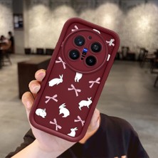 HONTINGA Vivo X200 Pro ile Uyumlu Kılıfı Düşüme Önleyici Basitlik Anti Düşme Kamera Korumali Tavşan Bordo Desen Yumuşak Silikon Telefon Kılıfı Kadın ve Erkek Için Uygundur K2-7058