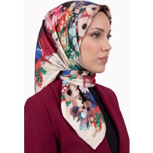 Hadiora Kadın Ekru Pembe Soyut Desenli Kristal Eşarp