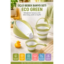 Open City 3’lü Banyo Seti Katlanır Bebek Banyo Seti Eco Green Kovalı Maşrapalı Sırt Destekli