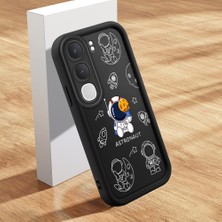 HONTINGA Vıvo Y31 5g ile Uyumlu Kılıfı Düşüme Önleyici Basitlik Anti Düşme Kamera Korumali Şirin Kedi Astronot Siyah Desen Yumuşak Silikon Telefon Kılıfı Kadın ve Erkek Için Uygundur K2-0153