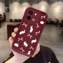 HONTINGA Vivo Y28 ile Uyumlu Kılıfı Düşüme Önleyici Basitlik Anti Düşme Kamera Korumali Tavşan Bordo Desen Yumuşak Silikon Telefon Kılıfı Kadın ve Erkek Için Uygundur K2-7058