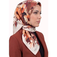 Hadiora Kadın Bej Turuncu Soyut Desenli Kristal Eşarp