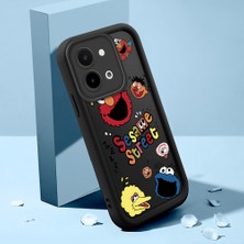 HONTINGA Vivo Y28 ile Uyumlu Kılıfı Düşüme Önleyici Basitlik Anti Düşme Kamera Korumali Şirin Kedi Susam Sokağı Siyah Desen Yumuşak Silikon Telefon Kılıfı Kadın ve Erkek Için Uygundur K2-0156