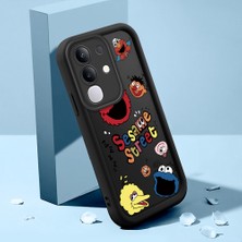 HONTINGA Vivo Y29 ile Uyumlu Kılıfı Düşüme Önleyici Basitlik Anti Düşme Kamera Korumali Şirin Kedi Susam Sokağı Siyah Desen Yumuşak Silikon Telefon Kılıfı Kadın ve Erkek Için Uygundur K2-0156