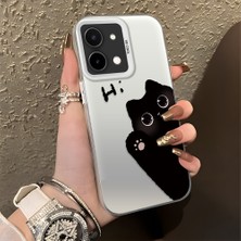 HONTINGA Vivo Y28 ile Uyumlu Kılıfı Silikon Kenar Sert Arka Düşüme Önleyici Basitlik Anti Düşme Kamera Korumali Kedi Desen Telefon Kılıfı Kadın ve Erkek Için Uygundur K1-0082