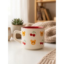 Palto Tasarım Kiraz Ayıcık Sarmal Tasarımlı Beyaz Venüs Kupa - Hediyelik Kupa Fincan Mug
