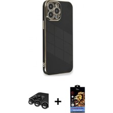Pileli Store Pilelistore™ iPhone 15 Pro Kılıf Yankı Serisi - Siyah Buffer Hayalet Cam Ekran Koruyucu + Raze Metal Kamera Lens - Tmgı