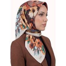 Hadiora Kadın Turuncu Vizon Soyut Desenli Kristal Eşarp