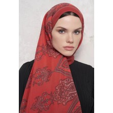Kırmızı Ed Scarf Riseon Desen Floş Viskon Şal
