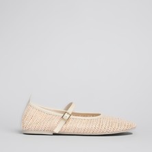 Shoe Lüks Hasır Krem Rengi Kadın Babet
