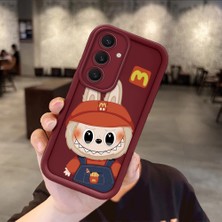 HONTINGA Samsung Galaxy S25 Plus ile Uyumlu Kılıfı Düşüme Önleyici Basitlik Anti Düşme Kamera Korumali Labubu Bordo Desen Yumuşak Silikon Telefon Kılıfı Kadın ve Erkek Için Uygundur K2-7063