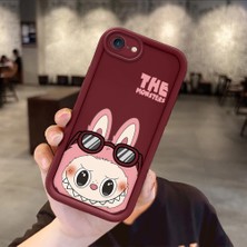 HONTINGA iPhone Se 2020 ile Uyumlu Kılıfı Düşüme Önleyici Basitlik Anti Düşme Kamera Korumali Labubu Bordo Desen Yumuşak Silikon Telefon Kılıfı Kadın ve Erkek Için Uygundur K2-7062