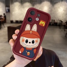HONTINGA Vıvo V60  ile Uyumlu Kılıfı Düşüme Önleyici Basitlik Anti Düşme Kamera Korumali Labubu Bordo Desen Yumuşak Silikon Telefon Kılıfı Kadın ve Erkek Için Uygundur K2-7063