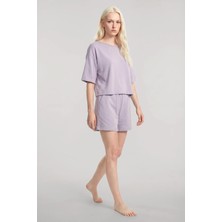 Akbeniz Kısa Kollu Şortlu Pijama Takımı Lila