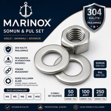 Marinox Paslanmaz Somun & Pul Set DIN934 DIN125 A2 304 (50 / 100 / 250 Adet Seçenekli)