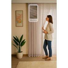 Quba Deco Italyan Keten Tül Dökümlü Natural 1/3 Pile Ütü Istemez Ekru Tül Perde Salon Oturma Odası Yatak Odası Antre
