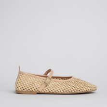 Shoe Lüks Delikli Hasır Bej Kadın Babet