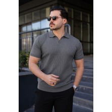 Comstar Erkek Günlük Çizgili Füme Triko Polo Yaka Tişört