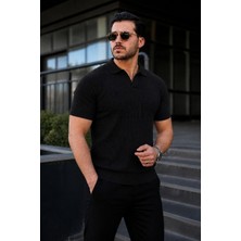 Comstar Erkek Günlük Çizgili Siyah Triko Polo Yaka Tişört