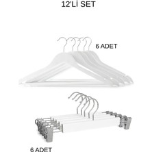 808 Studio Beyaz Ahşap Askı Set 12LI Set Beyaz Pantolon Askısı Beyaz Elbise Askısı Tshirt Askısı