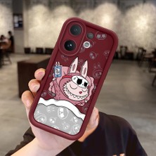 HONTINGA Vıvo V60  ile Uyumlu Kılıfı Düşüme Önleyici Basitlik Anti Düşme Kamera Korumali Labubu Bordo Desen Yumuşak Silikon Telefon Kılıfı Kadın ve Erkek Için Uygundur K2-7064