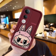 HONTINGA Vivo V50 Lite ile Uyumlu Kılıfı Düşüme Önleyici Basitlik Anti Düşme Kamera Korumali Labubu Bordo Desen Yumuşak Silikon Telefon Kılıfı Kadın ve Erkek Için Uygundur K2-7062