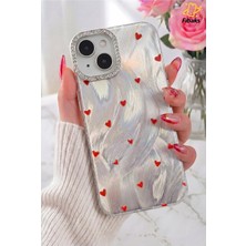 Fibaks iPhone 15/14/13 Kılıf Işıltılı Aşk Serisi Taşlı Kamera Çerçeveli Kalp Desenli Inci Görünümlü Silikon