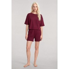 Akbeniz Kısa Kollu Şortlu Pijama Takımı Bordo