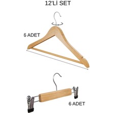 808 Studio Ahşap Kıyafet Askı Set 12LI Askı Elbise Askısı Pantolon Askısı Naturel Ahşap Askı