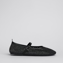 Shoe Lüks Delikli Hasır Siyah Kadın Babet