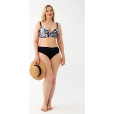 Akbeniz Kadın Papatya Desenli Gri Büyük Beden Bikini Takımı