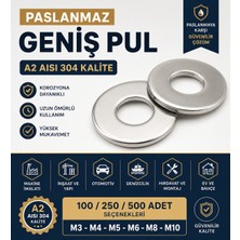 Marinox Paslanmaz Geniş Pul Set A2 Aısı 304 – 100 / 250 / 500 Adet Seçenekli