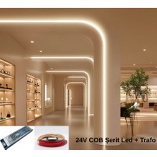 RISHANG Cob Şerit LED 24V ve Ultra Ince Trafo Kiti – 20 Metre Set - Metrede 480 LED – Yüksek Crı > 90 – Noktasız Aydınlatma