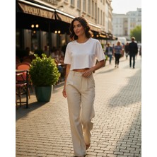 Hayalet %100 Pamuk Bisiklet Yaka T-Shirt - Kadın Basic Crop