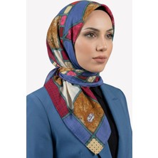 Hadiora Kadın Mavi Taba Geometrik Desenli Dikişli Yazma