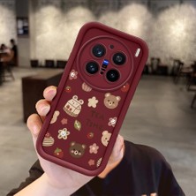 HONTINGA Vivo X200 Pro ile Uyumlu Kılıfı Düşüme Önleyici Basitlik Anti Düşme Kamera Korumali Ayı Bordo Desen Yumuşak Silikon Telefon Kılıfı Kadın ve Erkek Için Uygundur K2-7061