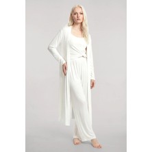 Akbeniz Uzun Kimono 3'lü Takım Ekru