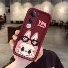 HONTINGA Vivo V50 Lite ile Uyumlu Kılıfı Düşüme Önleyici Basitlik Anti Düşme Kamera Korumali Labubu Bordo Desen Yumuşak Silikon Telefon Kılıfı Kadın ve Erkek Için Uygundur K2-7062