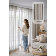 Quba Deco Italyan Keten Tül Dökümlü Natural 1/3 Pile Ütü Istemez Gümüş Tül Perde Salon Oturma Odası Yatak Odası Antre