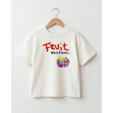 Babytex Fruit Festival Baskılı Oversize Çocuk Tişörtü Arkalı Önlü Meyve Desenli Unisex Bebek Çocuk Tişört