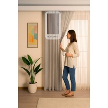 Quba Deco Italyan Keten Tül Dökümlü Natural 1/3 Pile Ütü Istemez Gri Tül Perde Salon Oturma Odası Yatak Odası Antre