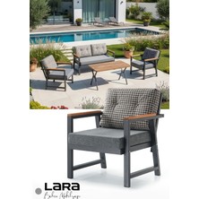 KUMSHOME Lara Metal Bahçe Balkon Takımı 2+1+1 Ahşap Masa Gri