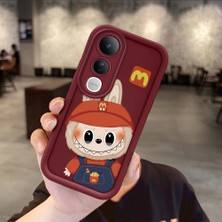 HONTINGA Vivo V50 Lite ile Uyumlu Kılıfı Düşüme Önleyici Basitlik Anti Düşme Kamera Korumali Labubu Bordo Desen Yumuşak Silikon Telefon Kılıfı Kadın ve Erkek Için Uygundur K2-7063