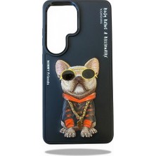 Nimmy Samsung S26 Ultra Uyumlu | 3D Gerçek Nakış Işlemeli Zincir ve Gözlük Detaylı Pug Köpek Desenli Kılıf