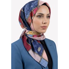 Hadiora Kadın Mavi Pudra Geometrik Desenli Dikişli Yazma