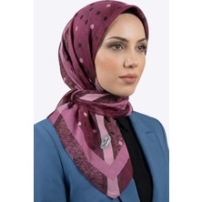Hadiora Kadın Mürdüm Pembe Puantiyeli Dikişli Yazma Eşarp