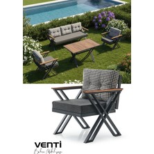 KUMSHOME Venti Metal Bahçe Balkon Takımı 3+1+1 Ahşap Masa Gri
