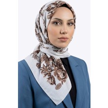 Hadiora Kadın Beyaz Kahve Kanaviçe Desenli Dikişli Yazma