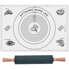 Kittiwake Home Life Beyaz Renk 45X65 cm Silikon Hamur Açma Matı ve 42 cm Bambu Saplı Siyah Silikon Merdane