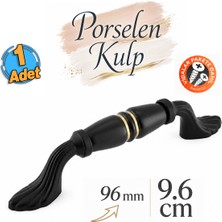 Badem10 Nero Porselen Siyah Gold Çizgili Kulp 96 mm 9.6 cm Mobilya Çekmece Dolabı Dolap Kapak Kulb Kulpu